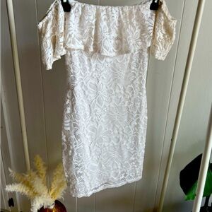 Windsor Ivory Lace Off-Shoulder Mini Dress